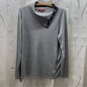 San Francisco Ribbed Mock Neck Top Womens XL Grey Excellent Snap Button Detail
